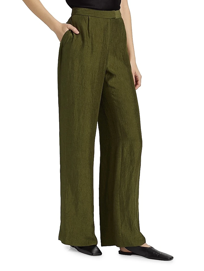 Crinkled Satin Straight-Leg Trousers