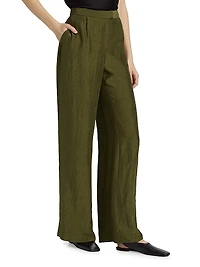 Crinkled Satin Straight-Leg Trousers