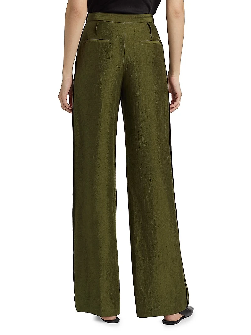 Crinkled Satin Straight-Leg Trousers