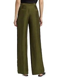 Crinkled Satin Straight-Leg Trousers