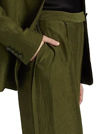 Crinkled Satin Straight-Leg Trousers