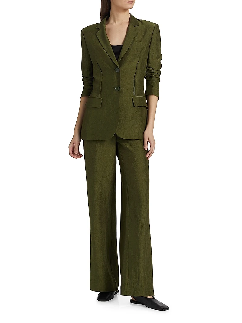 Crinkled Satin Straight-Leg Trousers