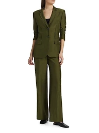 Crinkled Satin Straight-Leg Trousers