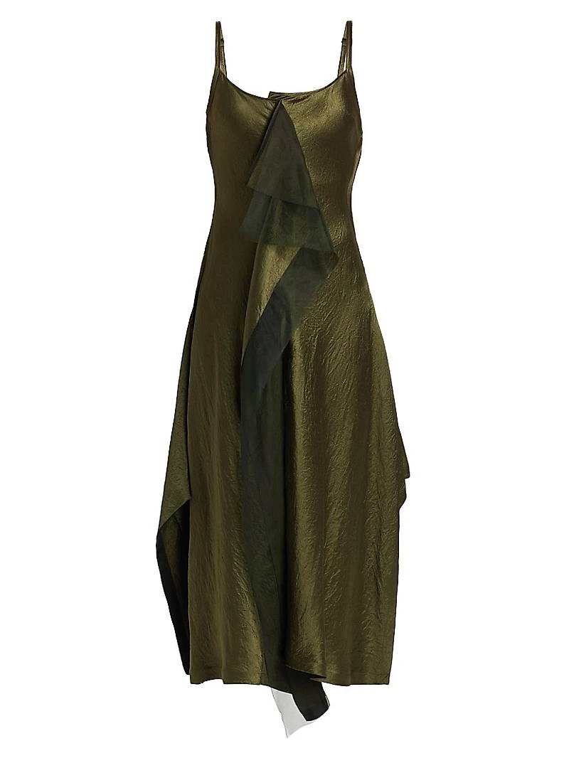 Crinkled Satin Bias Slip Dress