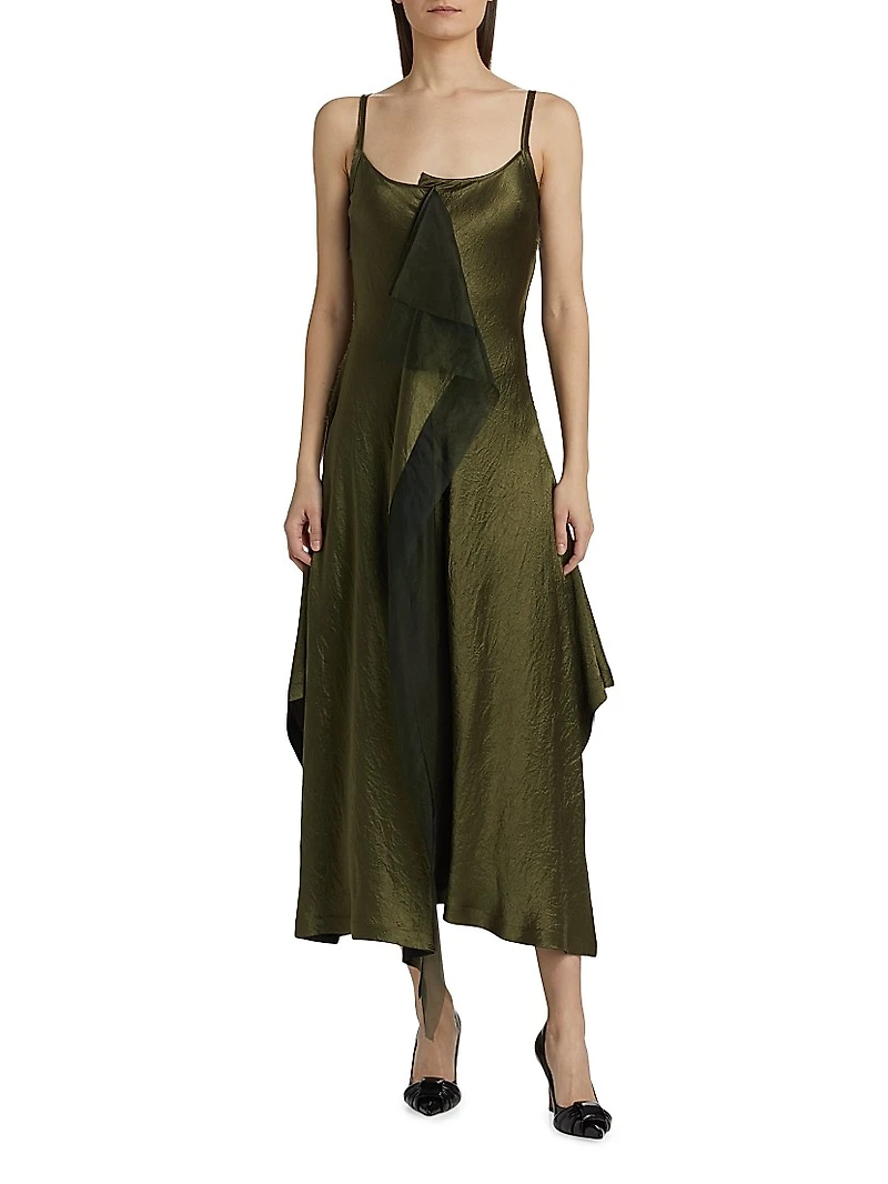Crinkled Satin Bias Slip Dress