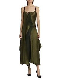 Crinkled Satin Bias Slip Dress