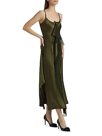 Crinkled Satin Bias Slip Dress