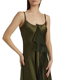 Crinkled Satin Bias Slip Dress