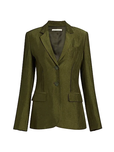 Crinkled Satin Single-Breasted Blazer