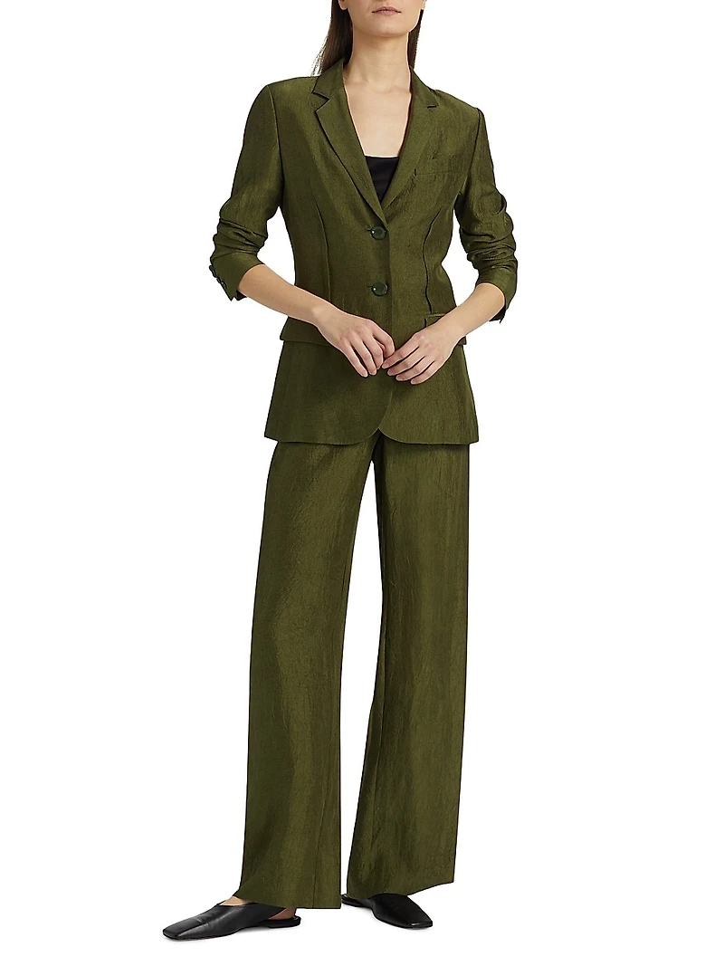 Crinkled Satin Single-Breasted Blazer