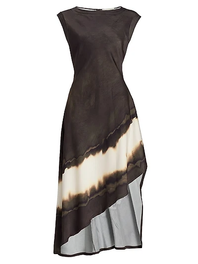 Burned Striped Asymmetric Midi-Dress