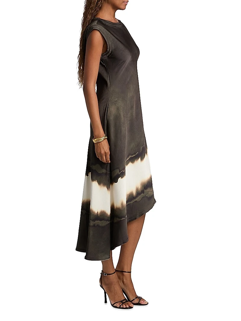 Burned Striped Asymmetric Midi-Dress