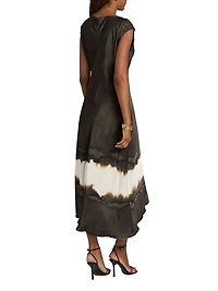 Burned Striped Asymmetric Midi-Dress