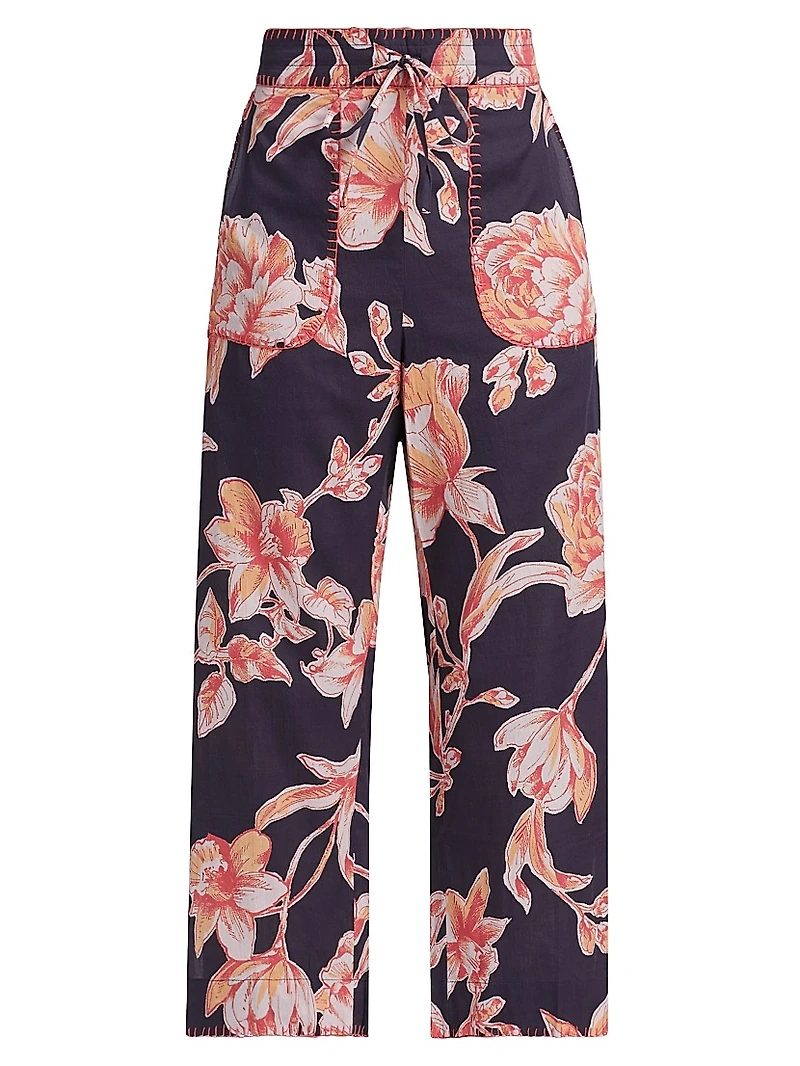 Jolie Floral Cotton Split-Hem Crop Pants