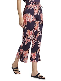 Jolie Floral Cotton Split-Hem Crop Pants
