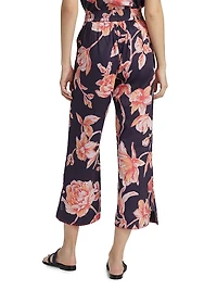 Jolie Floral Cotton Split-Hem Crop Pants