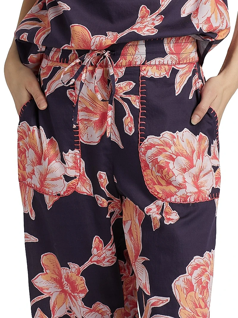 Jolie Floral Cotton Split-Hem Crop Pants