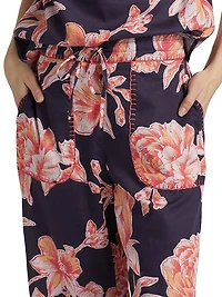 Jolie Floral Cotton Split-Hem Crop Pants