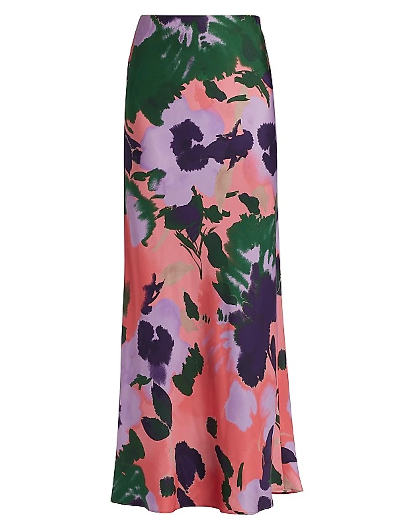 Julita Floral Silk Pull-On Maxi Skirt
