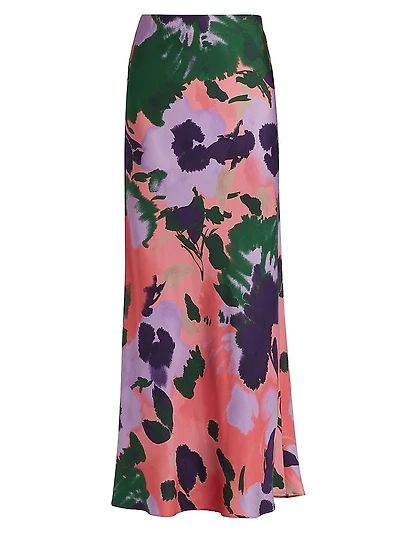 Julita Floral Silk Pull-On Maxi Skirt