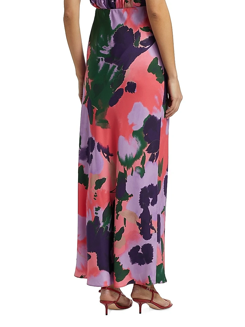 Julita Floral Silk Pull-On Maxi Skirt