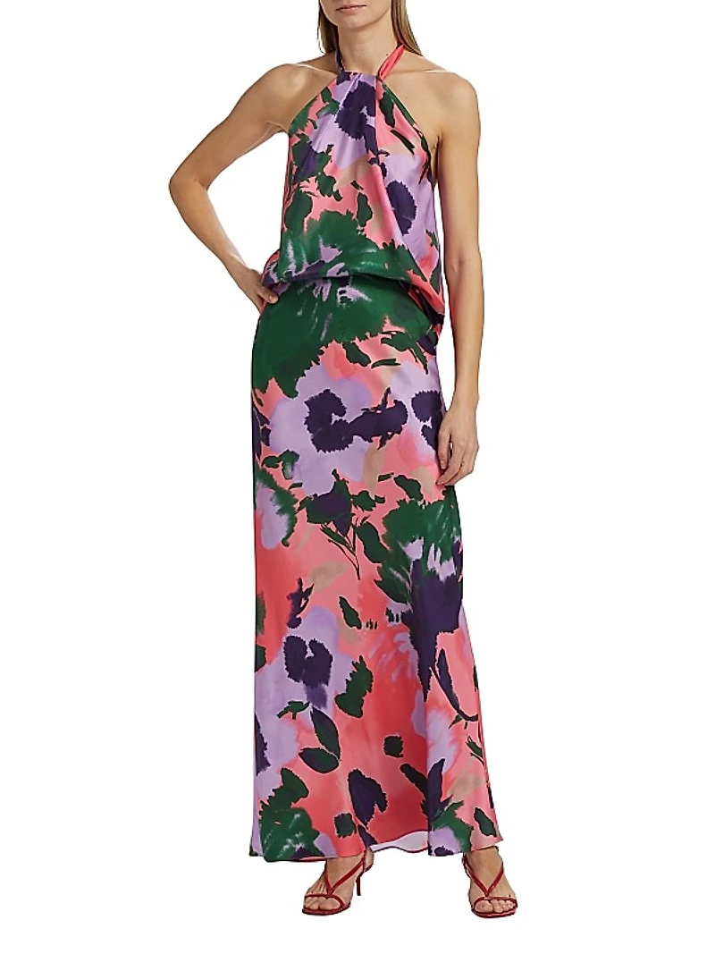 Julita Floral Silk Pull-On Maxi Skirt