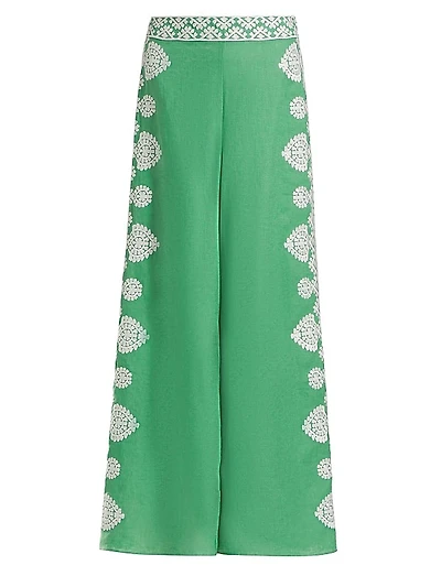 Noemie Embroidered Linen High-Waisted Flared Pants