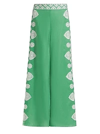 Noemie Embroidered Linen High-Waisted Flared Pants