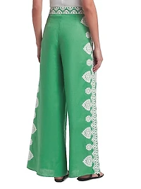 Noemie Embroidered Linen High-Waisted Flared Pants