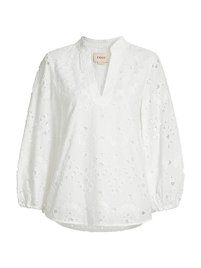 Rylie Eyelet Split Neck Top