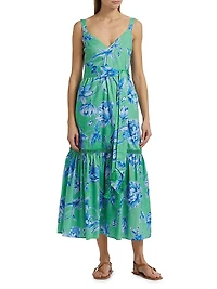Corinne Floral Cotton Tie-Waist Midi Dress