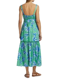 Corinne Floral Cotton Tie-Waist Midi Dress