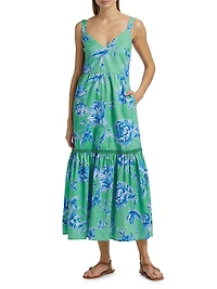 Corinne Floral Cotton Tie-Waist Midi Dress