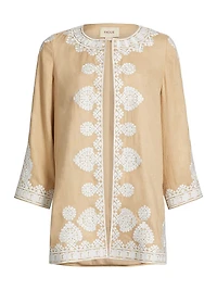 Wren Embroidered Linen Open-Front Jacket