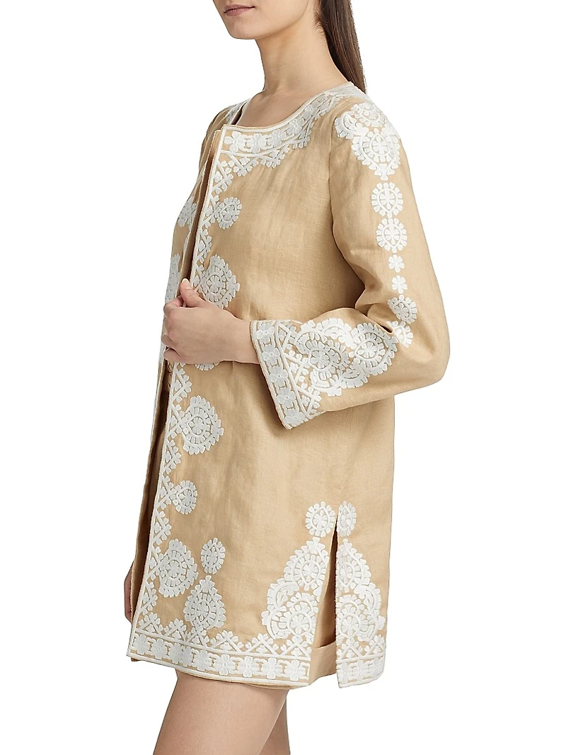 Wren Embroidered Linen Open-Front Jacket