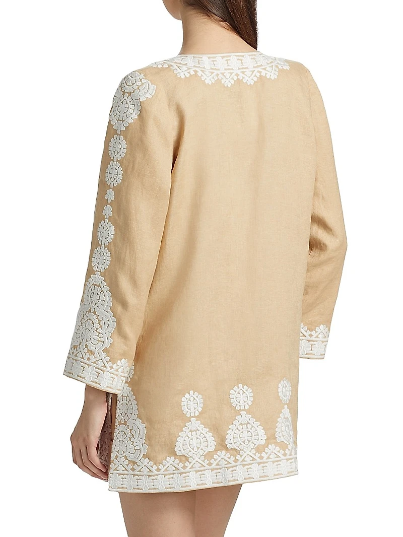 Wren Embroidered Linen Open-Front Jacket