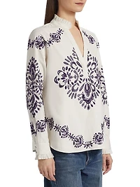 Celestina Embroidered Cotton V-Neck Blouse