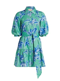 Georgie Floral Cotton Puff-Sleeve Mini Shirtdress