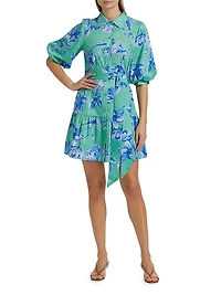 Georgie Floral Cotton Puff-Sleeve Mini Shirtdress