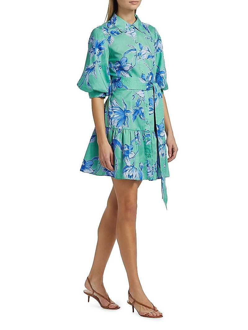 Georgie Floral Cotton Puff-Sleeve Mini Shirtdress