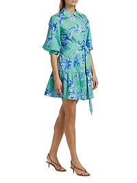 Georgie Floral Cotton Puff-Sleeve Mini Shirtdress