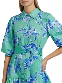 Georgie Floral Cotton Puff-Sleeve Mini Shirtdress