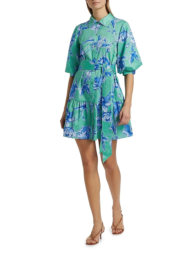 Georgie Floral Cotton Puff-Sleeve Mini Shirtdress