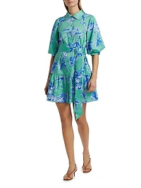 Georgie Floral Cotton Puff-Sleeve Mini Shirtdress
