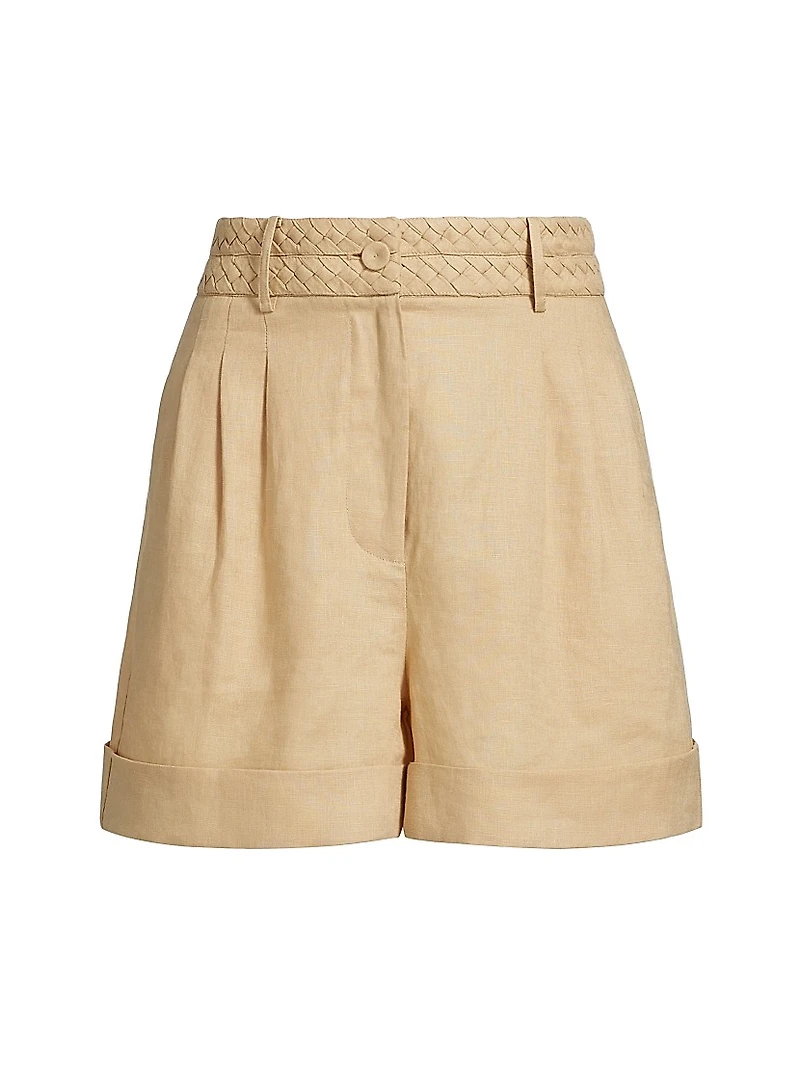 Uma Braided Linen Cuff-Hem Shorts