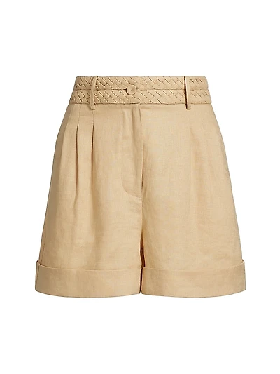 Uma Braided Linen Cuff-Hem Shorts