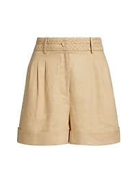 Uma Braided Linen Cuff-Hem Shorts