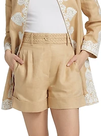 Uma Braided Linen Cuff-Hem Shorts