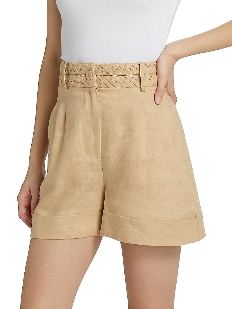 Uma Braided Linen Cuff-Hem Shorts
