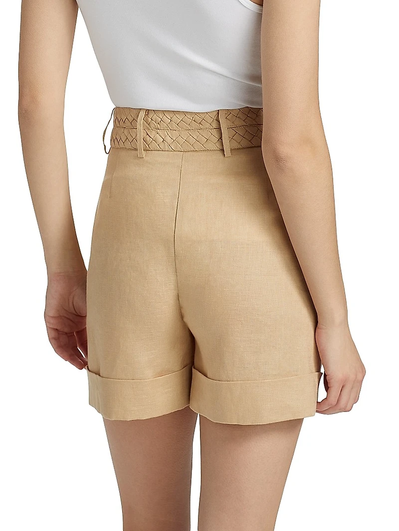 Uma Braided Linen Cuff-Hem Shorts